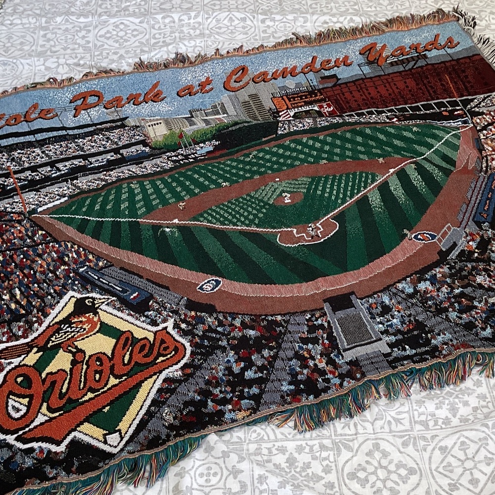 Orioles woven throw blanket. 1990s.never used.